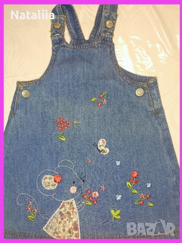 Комплект за момиче 2 г. (23 м.) — дънкова рокля + тениска с дълъг ръкав, снимка 5 - Комплекти за бебе - 51846965