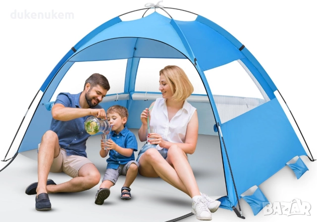 Автоматична плажна шатра, палатка, Pop Up тента за 3–4 души с UV защита и вентилация, снимка 2 - Палатки - 52300146