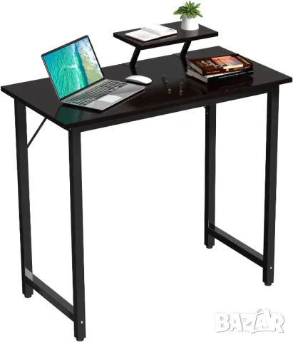 Бюро с подвижна стойка за монитор, черна офис маса, бюро за компютър