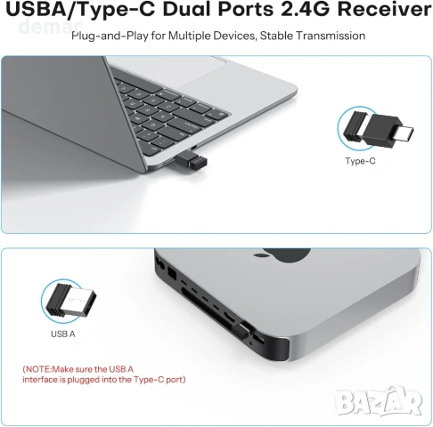 Безжична клавиатура OMOTON за Mac с метална рамка, 2.4G/Bluetooth клавиатура с подсветка, снимка 8 - Клавиатури и мишки - 53778119