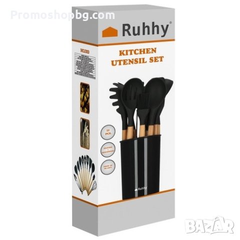 Комплект силиконови прибори за готвене Ruhhy 12 броя + включена метална поставка, снимка 9 - Други стоки за дома - 42165954