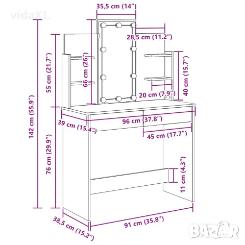 vidaXL Тоалетка Черния дъб 96 x 39 x 142 см Инженерна дървесина, снимка 7 - Тоалетки - 56148364