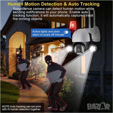 5 МП Камера с 2 фенера ICSEE WIFI IP CAMERA INFRARED ВЪНШНА ОХРАНИТЕЛНА КАМЕРА V380, снимка 4 - IP камери - 44420858