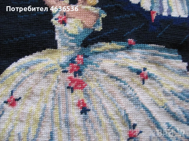 Ръчно шит Гоблен , балет , 53х44см., снимка 6 - Гоблени - 53443496