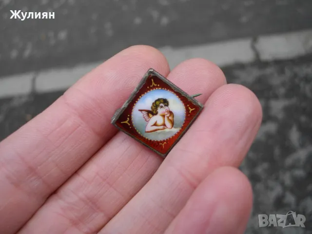 СТАРА СРЕБЪРЕНА БРОШКА АНГЕЛЧЕ ЕМАЙЛ , снимка 4 - Антикварни и старинни предмети - 48249601