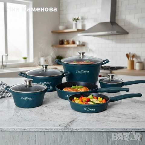 Премиум комплект съдове за готвене 12 части с мраморно покритие Cheffinger, снимка 3 - Съдове за готвене - 53151077