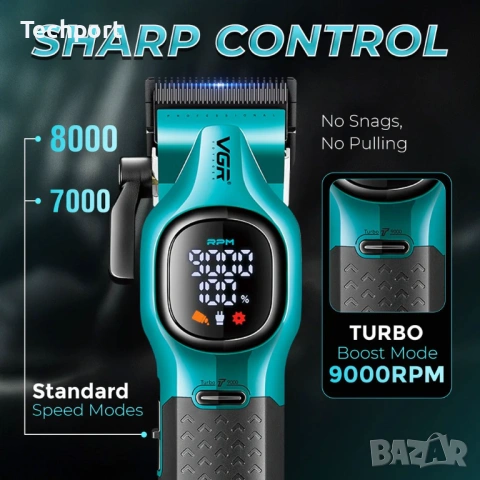 Професионална машинка за подстригване VGR V-886C GREEN, снимка 4 - Машинки за подстригване - 53589244