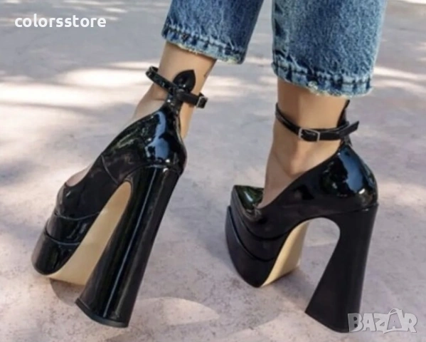 Обувки на ток - черен лак - VT2, снимка 1 - Дамски обувки на ток - 38377729