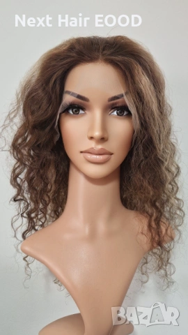 Естествена афро къдрава перука от 100% човешка коса - кафява с руси кичури, 13x4 дантела, снимка 8 - Аксесоари за коса - 53294521