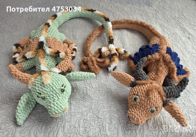 Плетена играчка, голям плюшен дракон, ръчна изработка
