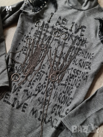 НОВА сива рокля с естествени пера на намаление , снимка 3 - Рокли - 44582025