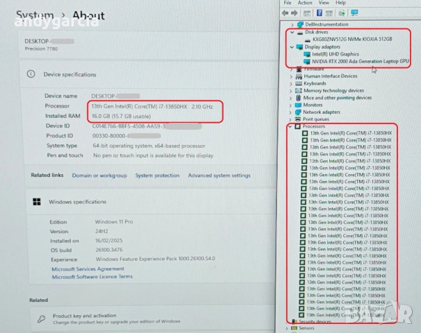 Dell Precision 7780/Core i7-13850HX/RTX Ada 2000 8GB/16GB RAM/512GB SSD/17.3 FHD IPS 100% DCI-P3 , снимка 13 - Лаптопи за работа - 53268474