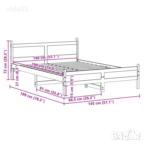 vidaXL Рамка за легло без матрак, 140x190 см, масивна чамова дървесина, снимка 9 - Спални и легла - 56148270