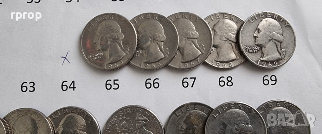 Монети. САЩ. 1/4 Американски долари . Quarter . Пълен комплект. 33  бройки. От 1965 до 1998 г. вкл., снимка 3 - Нумизматика и бонистика - 30118402