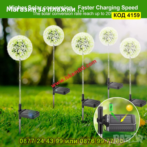 Външна соларна лампа за градина Глухарче - КОД 4159, снимка 4 - Соларни лампи - 44681693