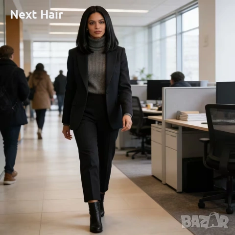 Елегантна права черна каре перука 35 см с път, снимка 8 - Аксесоари за коса - 53749630