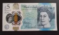 Англия. Великобритания. 5 паунда. 2015 - 2020 година. Елизабет II. Полимер.UNC., снимка 1