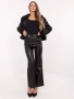 Дамски черен панталон от еко кожа с декоративни презрамки, снимка 4