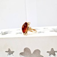 Руски златен пръстен с естествен кехлибар, снимка 3 - Пръстени - 42433573