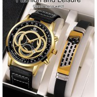 Hodinky Relogio Masculino, Луксозен мъжки кварцов часовник в комплект с гривна , снимка 1 - Мъжки - 40564586
