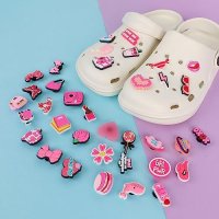 Нови 36 броя различни форми розови аксесоари за обувки Croc джапанки Момичета Подарък, снимка 9 - Други - 41793894