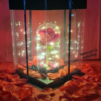 Роза в стъкленица в луксозна кутия/вечна роза/Роза с LED светлини , снимка 6 - Декорация за дома - 44144686