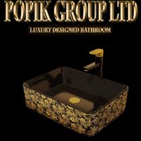 Черна Луксозна Дизайнерска мивка - купа  за баня с златни цветя , снимка 1 - Мивки - 39391719