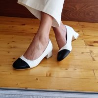 Черно-бели обувки 37 номер ежедневни удобен ток еко кожени  , снимка 2 - Дамски ежедневни обувки - 41655825