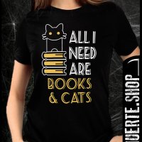 Дамска тениска с щампа BOOKS N CATS, снимка 1 - Тениски - 41046919