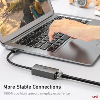uni USB 3.0 Ethernet адаптер 1Gbps, алуминиев, USB 3.0 към RJ45 Gigabit Lan адаптер, снимка 3 - Мрежови адаптери - 41607510