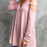 Дамска блуза в розово с дълъг ръкав и деколте с цип, снимка 4 - Блузи с дълъг ръкав и пуловери - 44597473