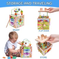 Дървен куб за сортиране и подреждане, образователна играчка  за малки деца 1+ години, синьо, снимка 3 - Образователни игри - 44500274