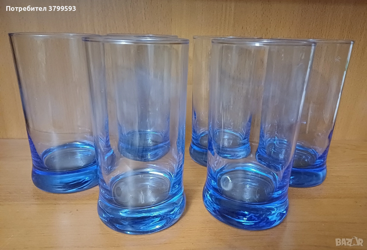 6 големи чаши синьо стъкло, снимка 1