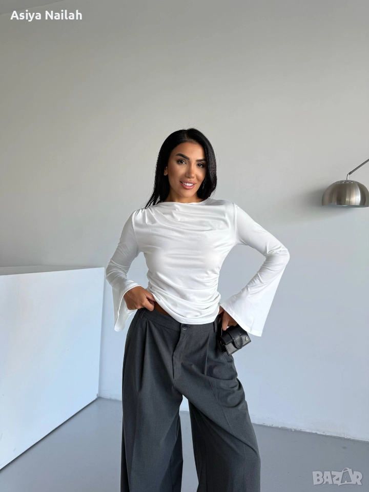 Дамска бяла блуза с балон ръкави – елегантен модел, снимка 1