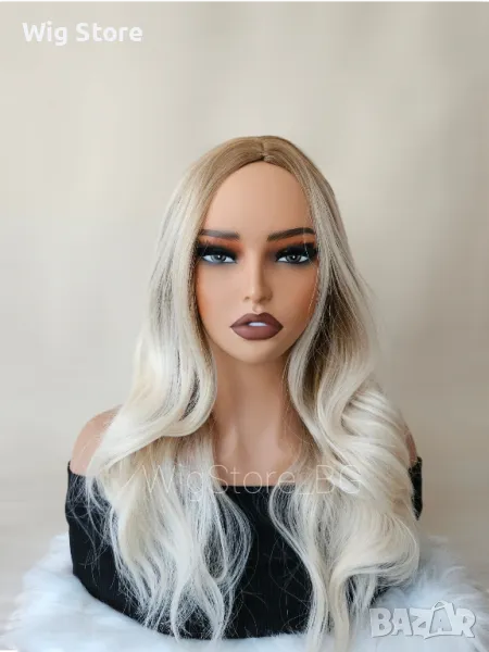 Руса перука на кичури без бретон средна дължина, снимка 1