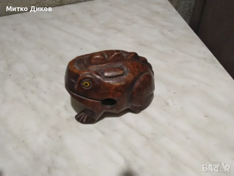 Дървена жаба за късмет и пари 115х84х78мм, снимка 1