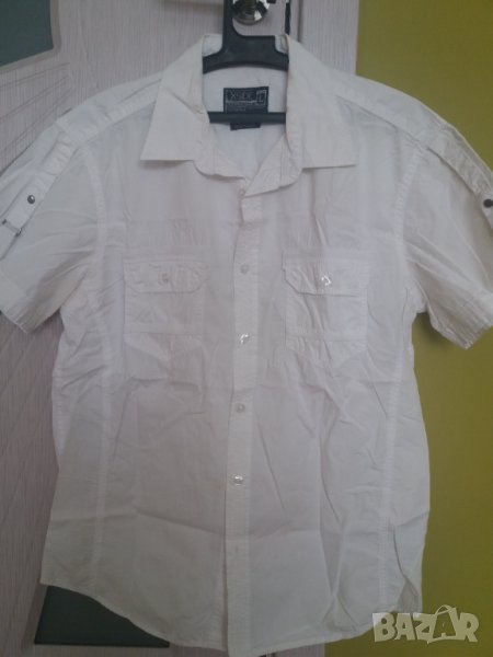 Мъжка спортна бяла риза с къс ръкав  EXSIDE с джобове, снимка 1
