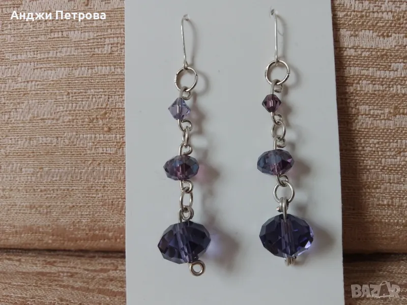 Сребърни обеци  с кристали, снимка 1
