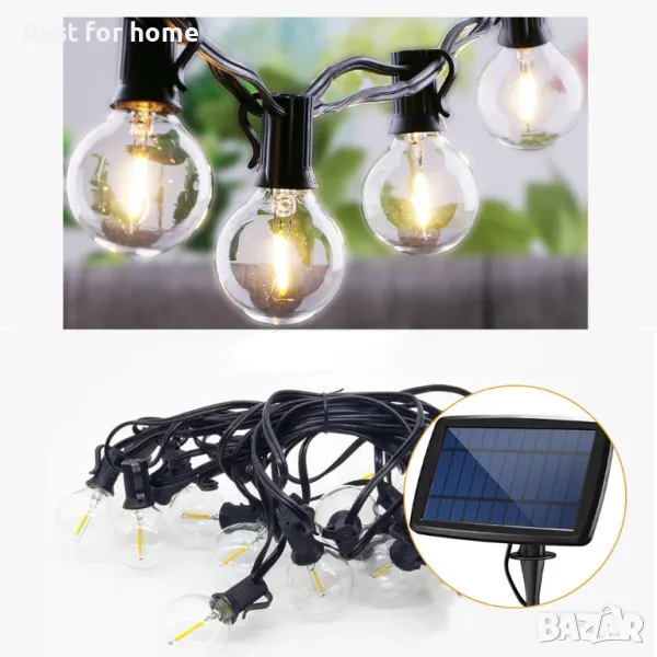 Соларна външна автономна верига лампички 18 м, G40 30+4 LED крушки , снимка 1
