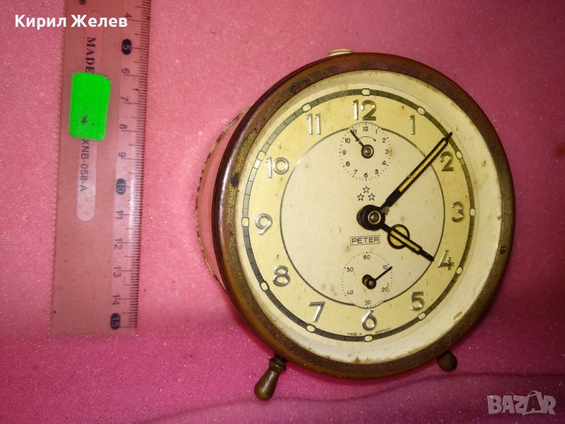 PETER MADE in GERMANY Стар КОЛЕКЦИОНЕРСКИ МЕХАНИЧЕН БУДИЛНИК ВИНТИДЖ РЯДЪК МОДЕЛ НЕМСКИ 43712, снимка 1