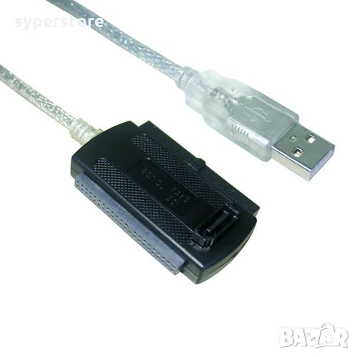 Кабел адаптер USB2.0 - IDE+SATA 0.8m Черен VCom SS001190 Cable Adapter USB to IDE+SATA, снимка 1