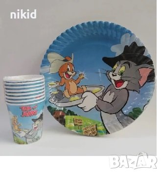 Том и Джери Tom and Jerry 8 бр големи парти чинии чинийки или чаши, снимка 1