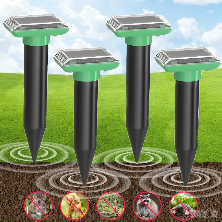 Соларен ултразвуков уред против къртици и гризачи – комплект 4 бр., снимка 1