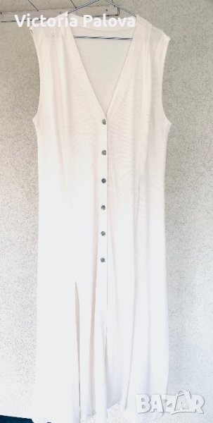 Дълга рокля с цепки, лакостена материя, снимка 1