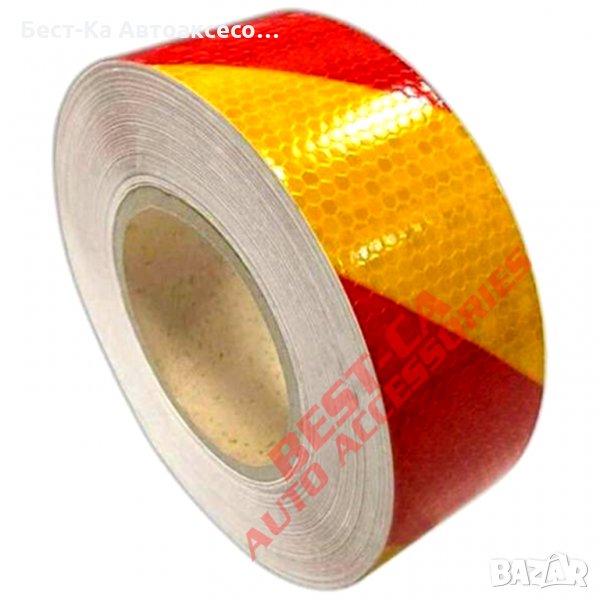 Тиксо 3D ефект светлоотразителна лента жълто и червено 25м Х 5см., снимка 1