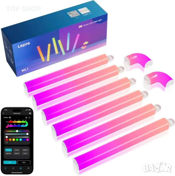 Интелигентна стенна лампа Lepro WL1, синхронизация, 6 бр. с 2 ъгъла, снимка 1