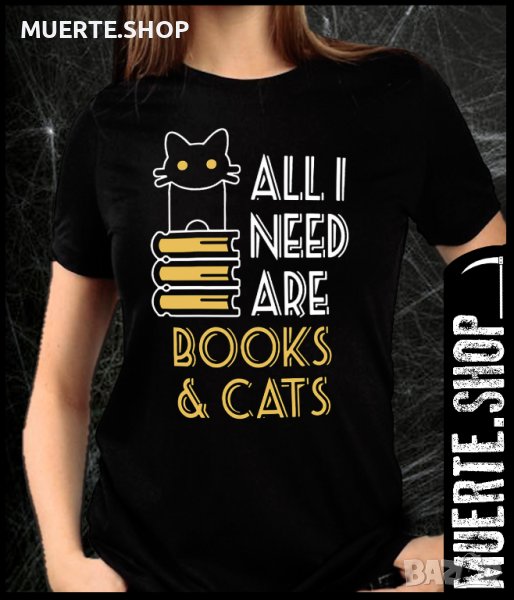 Дамска тениска с щампа BOOKS N CATS, снимка 1