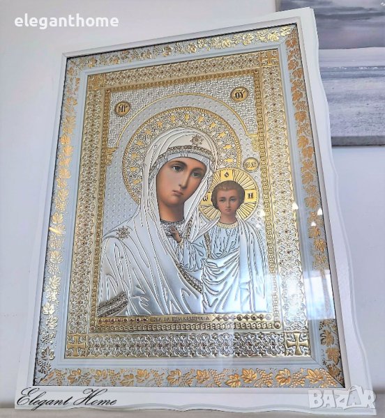 Икона "Света Богородица Казанска" с дървена рамка и стъкло., снимка 1