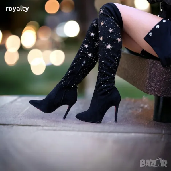 Ботуши на ток - черен велур, снимка 1