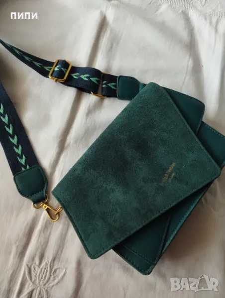 ЕСТЕСТВЕНА КОЖА дамска чанта през рамо, цвят зелен, снимка 1